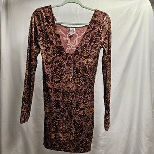 FREE PEOPLE M creme dark fushia velvet body con v-neck mini dress formal elegant